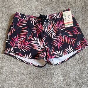 OP Tropical Leaf Drawstring Women’s Shorts in Black and Pink NWT